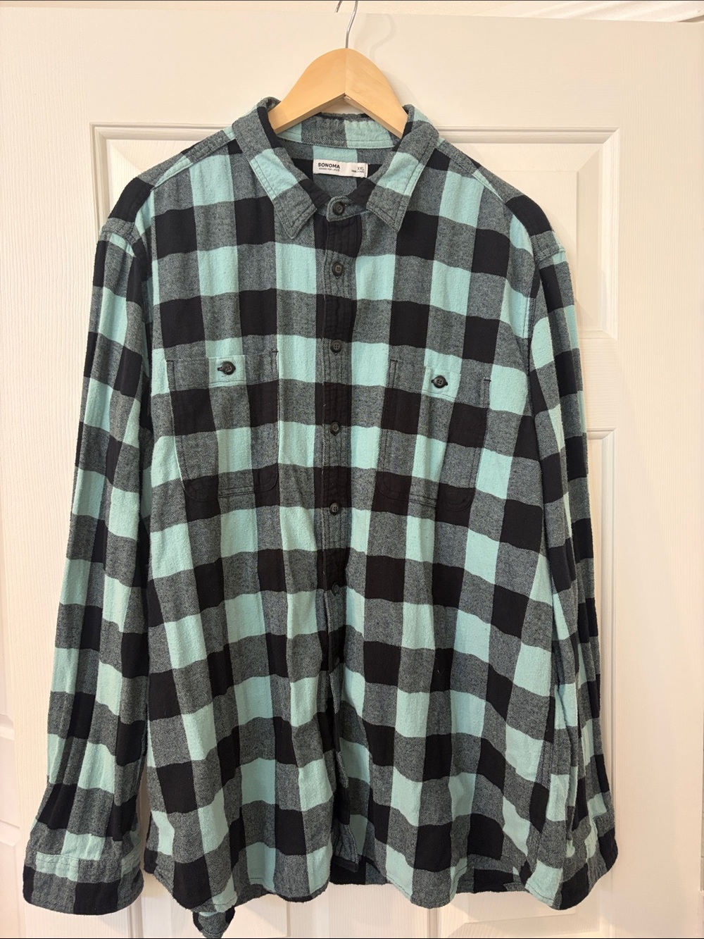 Sonoma Light Blue & Black Plaid Button-Down Shirt